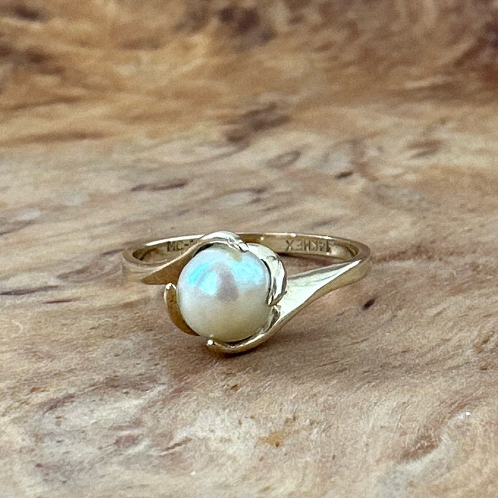 ANTIQUE 14K GOLD PEARL RING - Picture 5 of 7